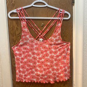 Pink Floral Crop top With Criss-Cross back